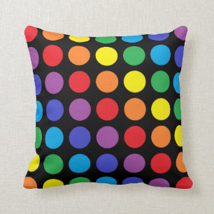 Rainbow Polka Dots Black Pillow