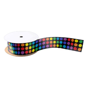 Rainbow Polka Dots Black Ribbon Satin Ribbon