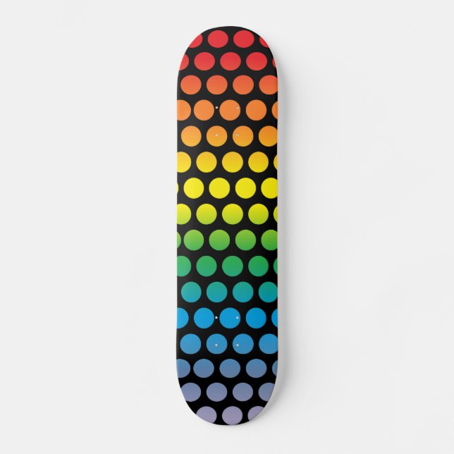 Rainbow Polka Dots Black Skateboard (Front)