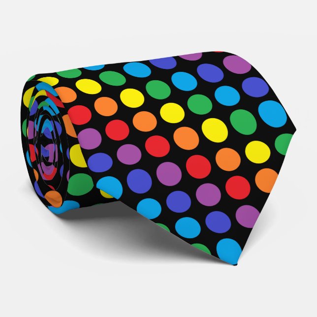 Rainbow Polka Dots Black Tie (Rolled)
