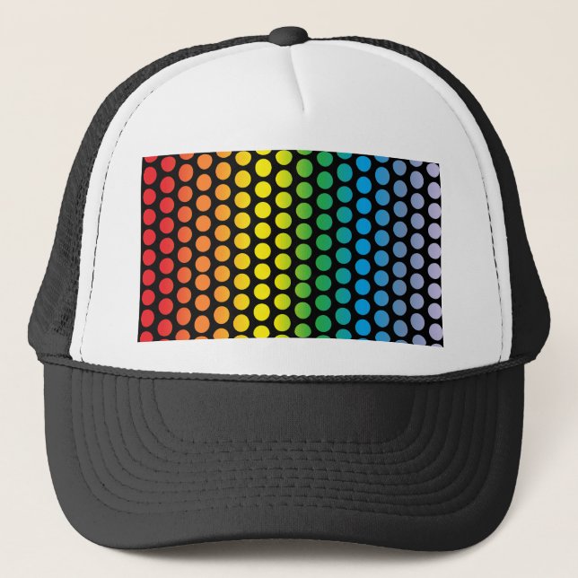 Rainbow Polka Dots Black Trucker Hat (Front)