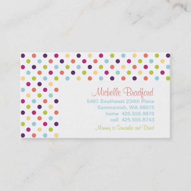 Rainbow Polka Dots Calling Card (Front)
