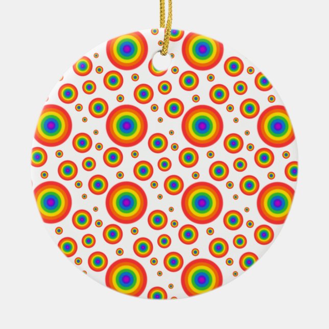 Rainbow Polka Dots Ceramic Tree Decoration (Front)