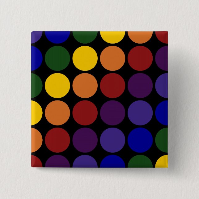 Rainbow Polka Dots on Black 15 Cm Square Badge (Front)