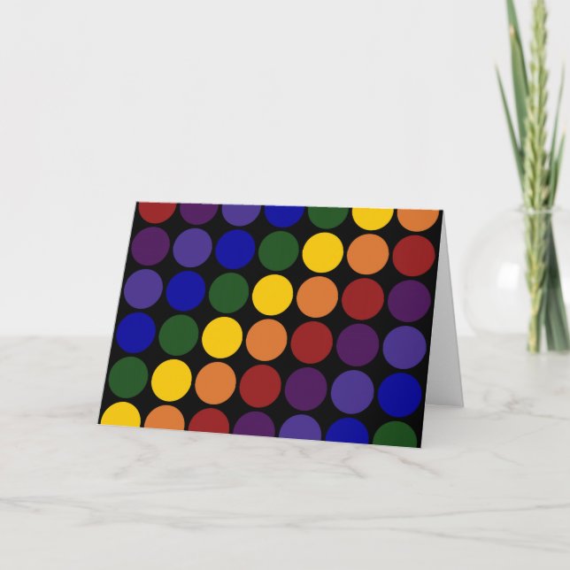 Rainbow Polka Dots on Black Card (Front)