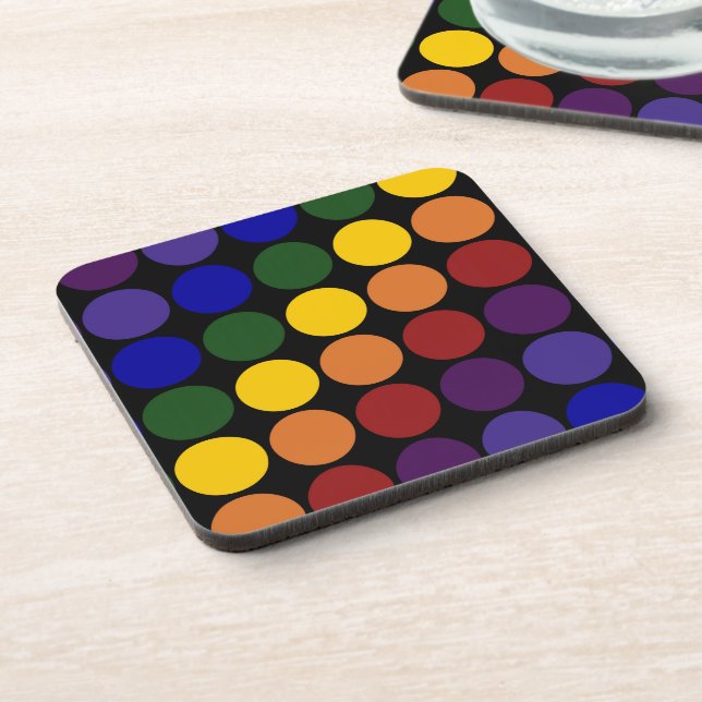 Rainbow Polka Dots on Black Coaster (Left Side)