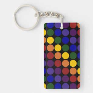 Rainbow Polka Dots On Black Key Ring