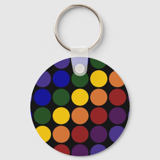 Rainbow Polka Dots on Black Key Ring (Front)