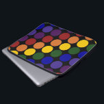 Rainbow Polka Dots on Black Laptop Sleeve<br><div class="desc">Rows of rainbow coloured polka dots cover a black background. The offset rows form diagonals of each colour: violet,  indigo,  blue,  green,  yellow,  orange,  and red.  

 

 Digitally created image. 
 Copyright © 2011 Claire E. Skinner. All rights reserved.</div>