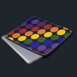 Rainbow Polka Dots on Black Laptop Sleeve<br><div class="desc">Rows of rainbow coloured polka dots cover a black background. The offset rows form diagonals of each colour: violet,  indigo,  blue,  green,  yellow,  orange,  and red.  

 

 Digitally created image. 
 Copyright © 2011 Claire E. Skinner. All rights reserved.</div>