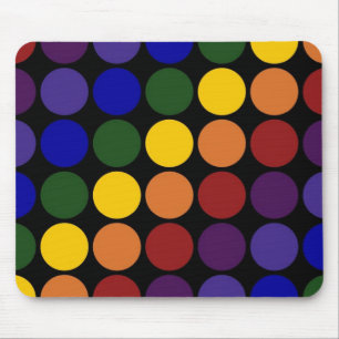 Rainbow Polka Dots on Black Mouse Mat