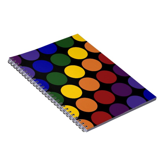 Rainbow Polka Dots on Black Notebook (Right Side)