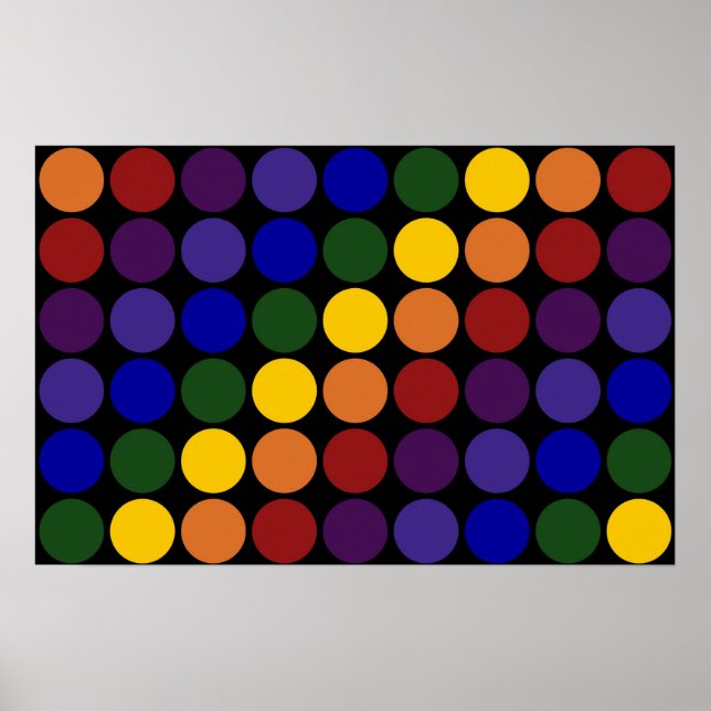Rainbow Polka Dots on Black Poster (Front)