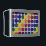 Rainbow Polka Dots on Grey Belt Buckle<br><div class="desc">This custom item features rows of rainbow coloured polka dots on a grey background. The grey has an almost metallic feel to it. The offset rows form diagonals of each colour: violet, indigo, blue, green, yellow, orange, and red. Digitally created image. Copyright © 2011 Claire E. Skinner. All rights reserved....</div>