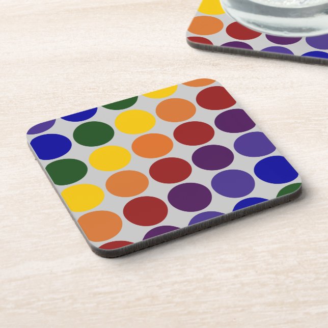 Rainbow Polka Dots on Grey Coaster (Left Side)