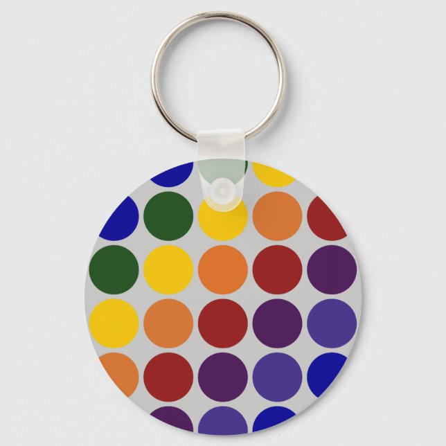 Rainbow Polka Dots on Grey Key Ring (Front)