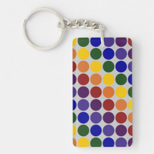 Rainbow Polka Dots On Grey Key Ring