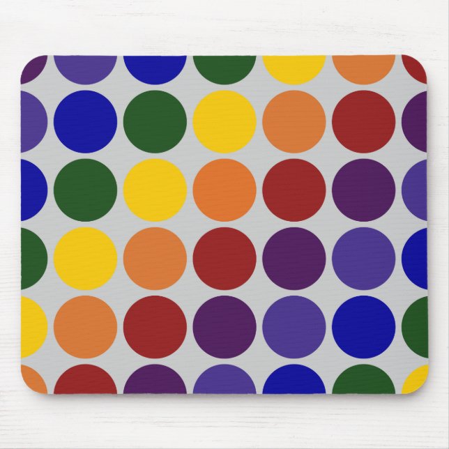 Rainbow Polka Dots on Grey Mouse Pad (Front)