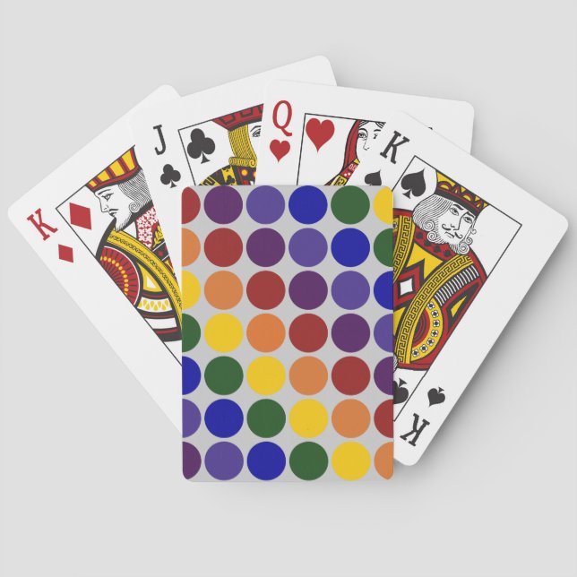 Rainbow Polka Dots on Grey Playing Cards (Back)