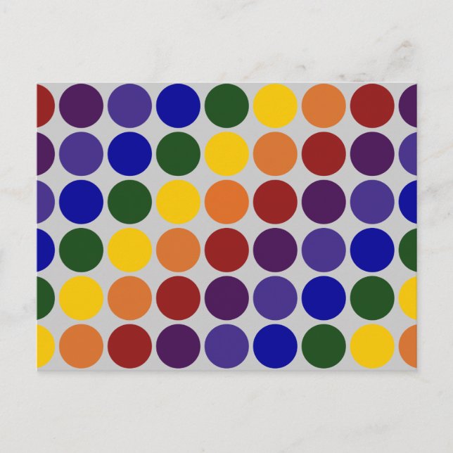 Rainbow Polka Dots on Grey Postcard (Front)