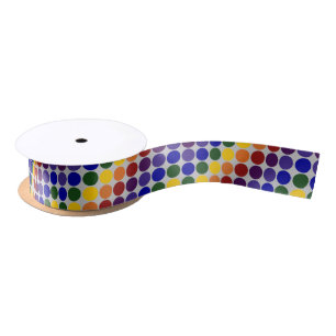 Rainbow Polka Dots on Grey Satin Ribbon