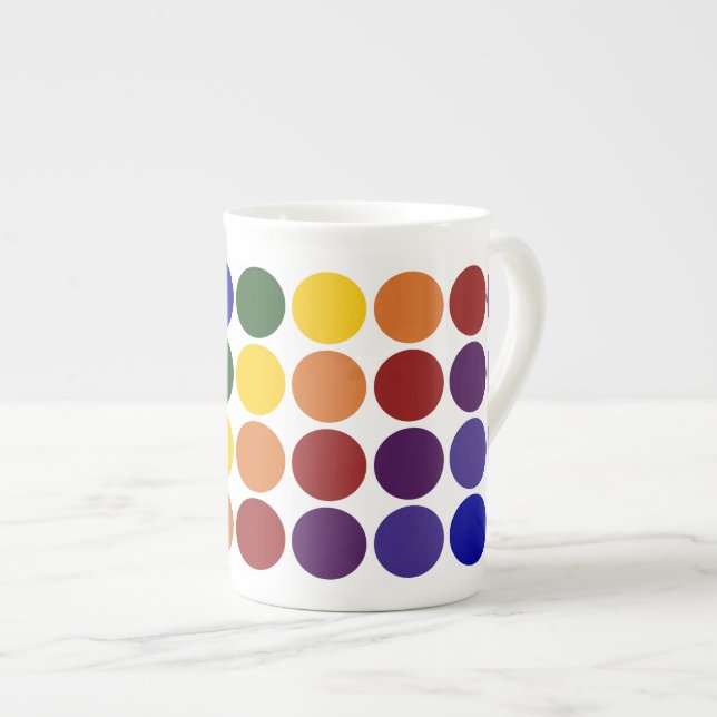 Rainbow Polka Dots on White Bone China Mug (Front Right)