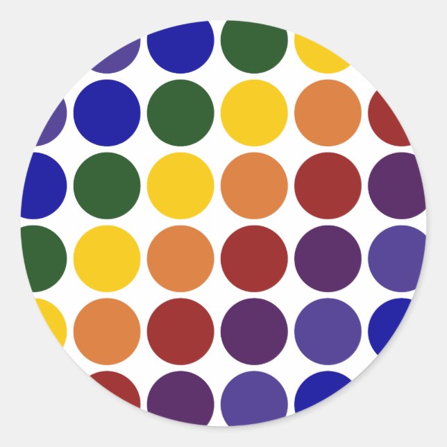 Rainbow Polka Dots on White Classic Round Sticker (Front)