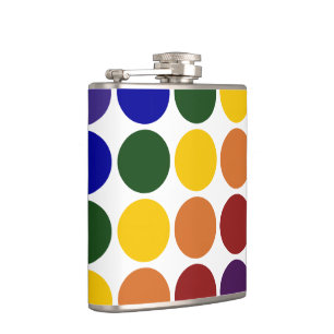 Rainbow Polka Dots on White Hip Flask