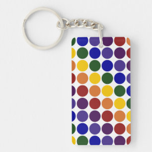 Rainbow Polka Dots on White Key Ring