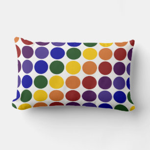 Rainbow Polka Dots on White Lumbar Cushion