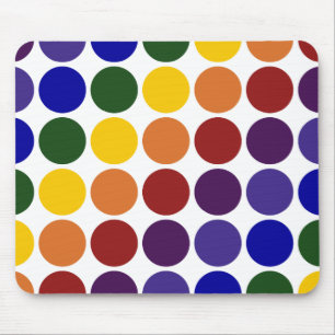 Rainbow Polka Dots on White Mouse Mat