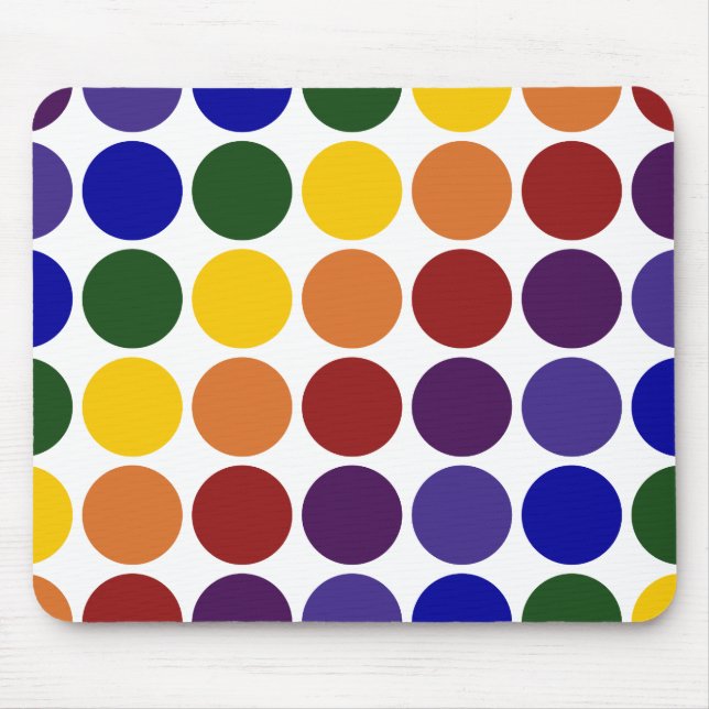 Rainbow Polka Dots on White Mouse Mat (Front)