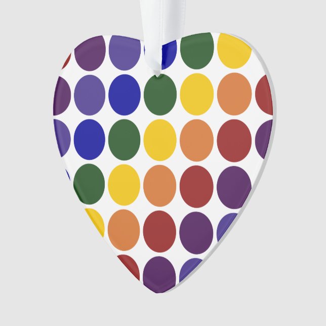 Rainbow Polka Dots on White Ornament (Front)