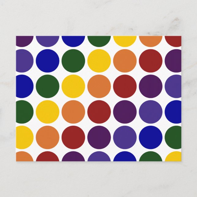 Rainbow Polka Dots on White Postcard (Front)