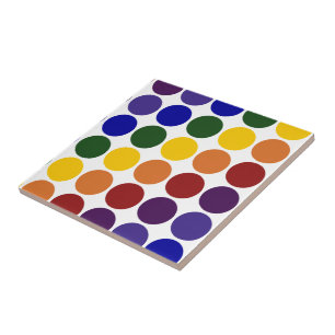 Rainbow Polka Dots on White Tile