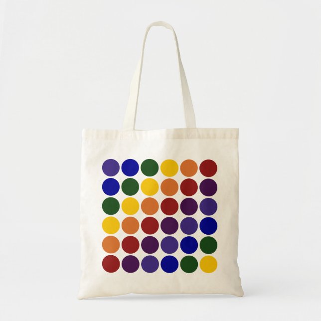 Rainbow Polka Dots on White Tote Bag (Front)
