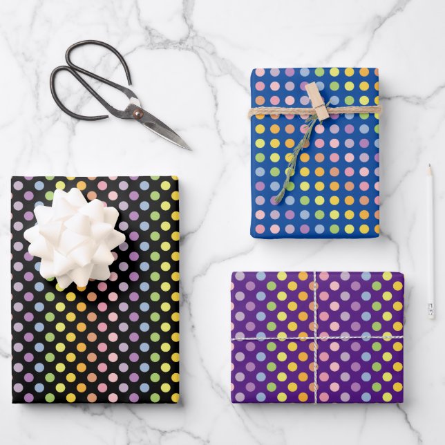 Rainbow Polka Dots Pattern Wrapping Paper Sheet (Front)