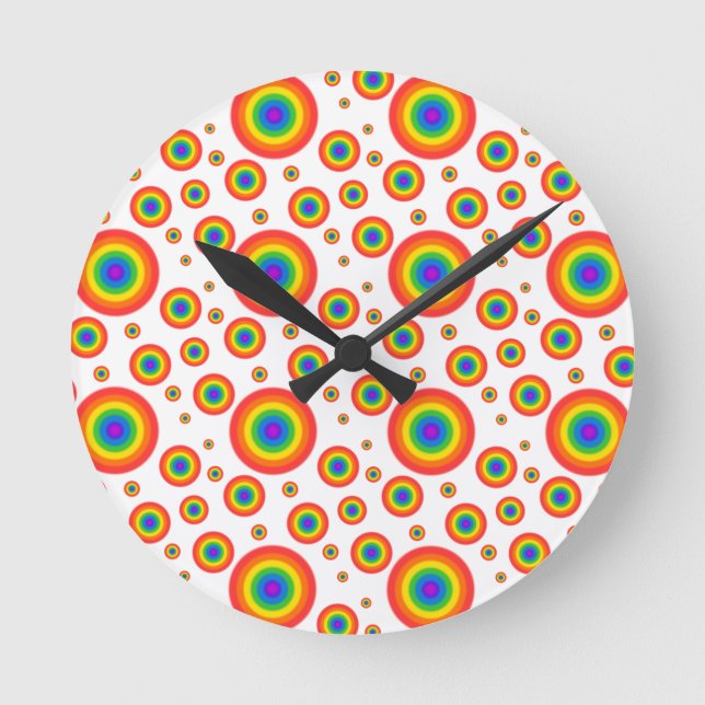 Rainbow Polka Dots Round Clock (Front)