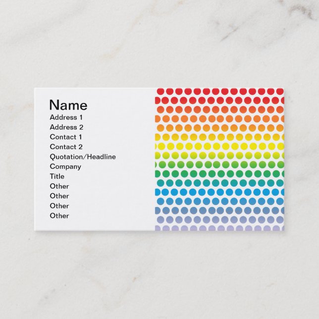 Rainbow Polka Dots White Business Card (Front)
