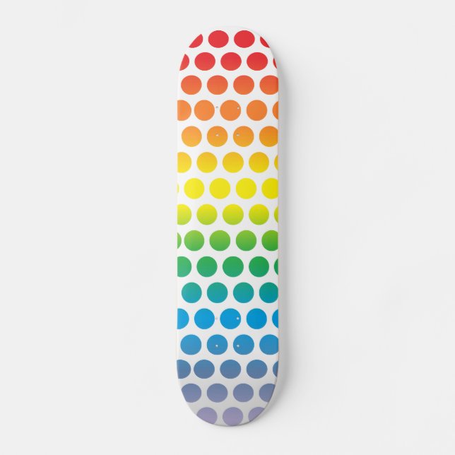 Rainbow Polka Dots White Skateboard (Front)