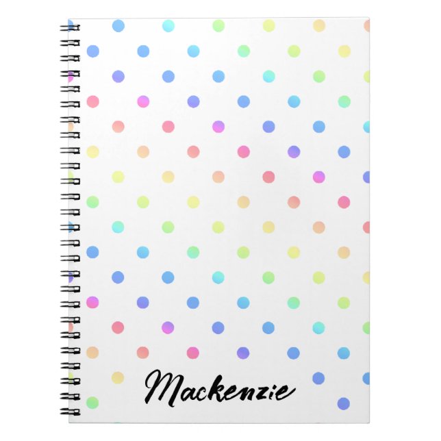 Rainbow Polka Dots with Custom Name Notebook (Front)