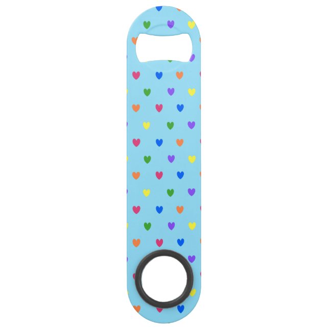 Rainbow polka hearts on baby blue (Front)