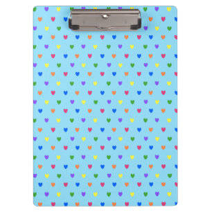 Rainbow polka hearts on baby blue clipboard