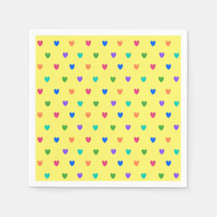Rainbow polka hearts on yellow napkin