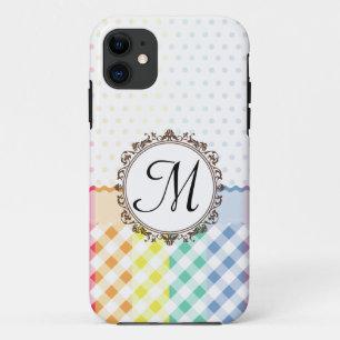 Rainbow Polkadots Checks and Stripes with Monogram iPhone 11 Case