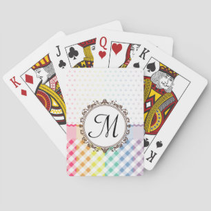 Rainbow Polkadots Checks and Stripes with Monogram Playing Cards