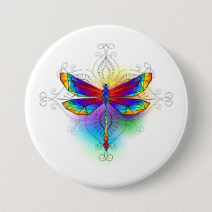 Rainbow Polygonal Dragonfly 7.5 Cm Round Badge