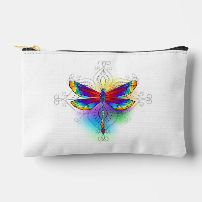 Rainbow Polygonal Dragonfly Accessory Pouch (Front)