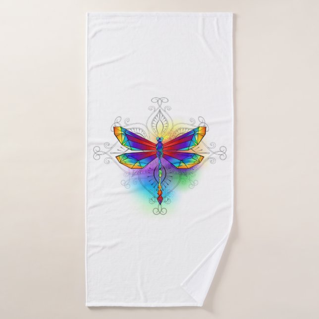 Rainbow Polygonal Dragonfly Bath Towel (Bath Towel)