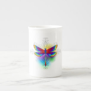 Rainbow Polygonal Dragonfly Bone China Mug